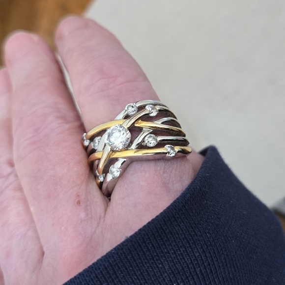 Two-Tone Rhinestone Ring Size 9 - Picture 6 of 6